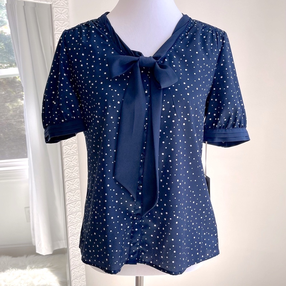 NWT Jason Wu ForTarget Navy Blue & White Polka Dot Neck Tie Blouse